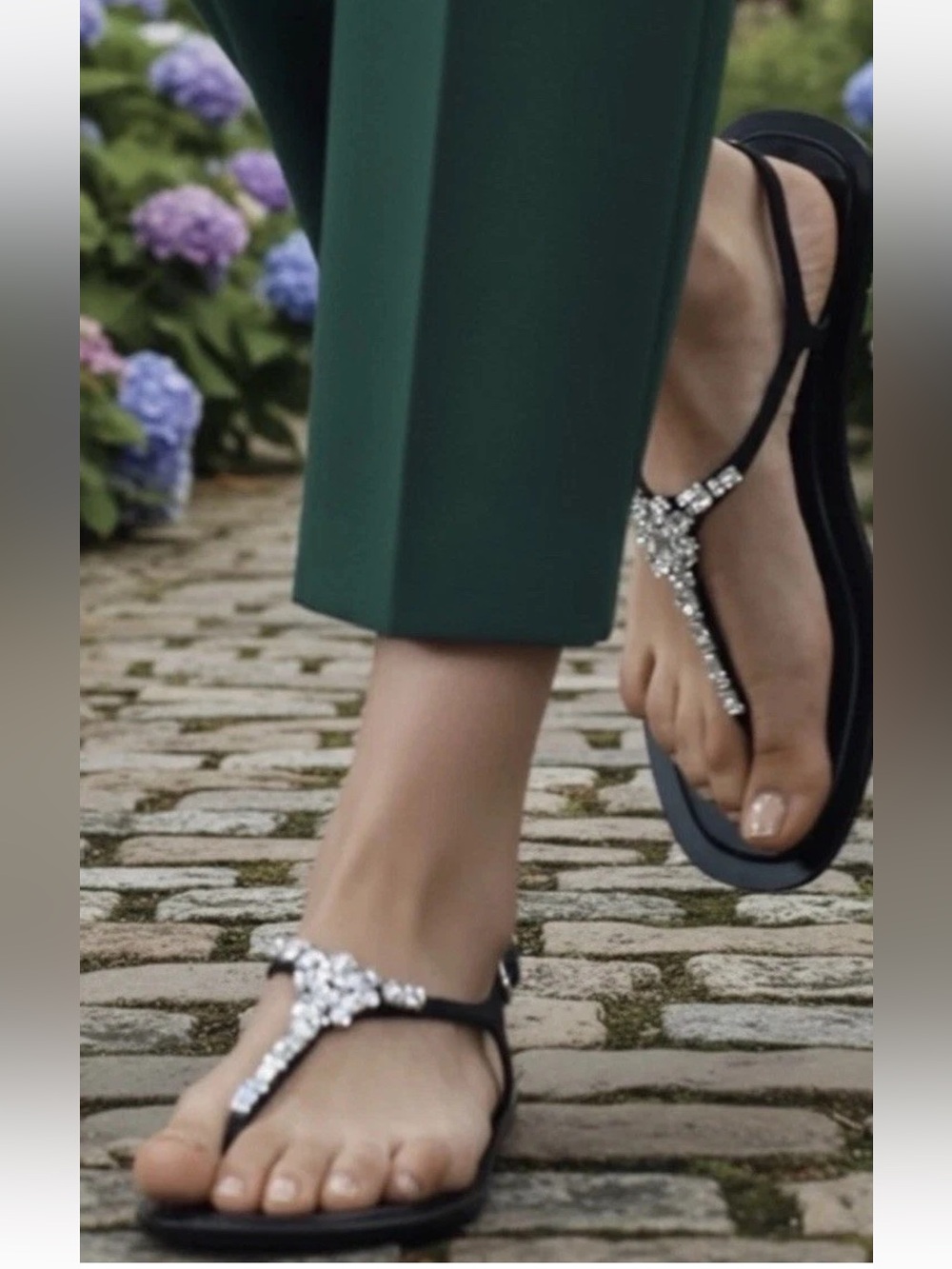 Zara Sandals Rhinestone Crystal Embellished Open-Toe Ankle‎ Strap Flat size 10